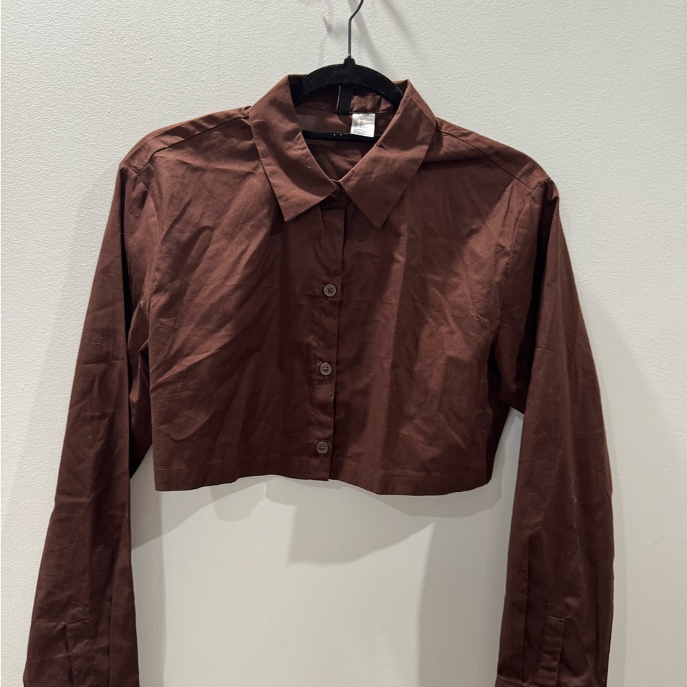 Brown Cropped Button-Up Shirt